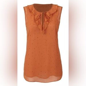 Cabi Orange Sprinkle Tie Front Sleeveless Womens Top sz Small